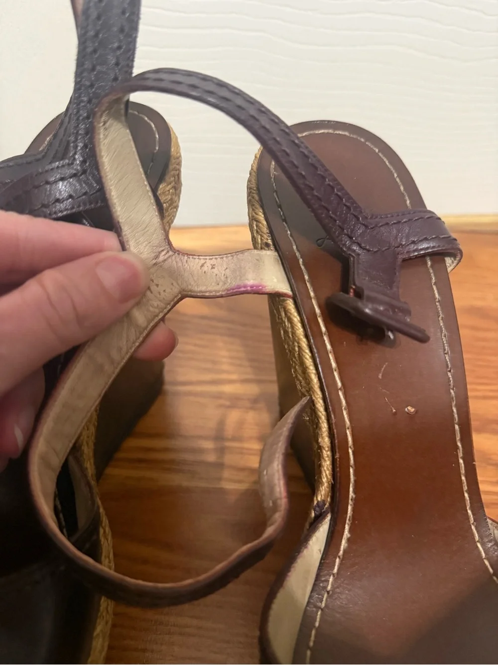 Christian Louboutin Dark Brown Leather Wedge Sandals with Rope Trim
